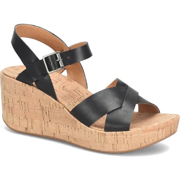 Kork-Ease Shoes - KORKS Denica Black Wedge Leather Sandals 11